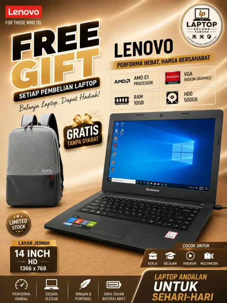 LENOVO - AMD E1 - VGA RADEON - RAM 10GB - HDD 500GBB