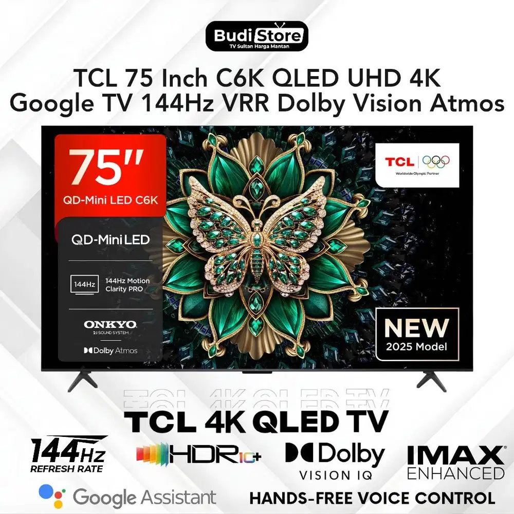 TCL 75 Inch C6K QLED UHD 4K Google TV 144Hz VRR Dolby Vision Atmos
