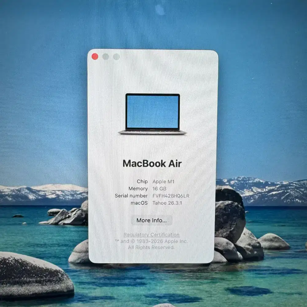 Macbook Air M1 Ram 16 Ssd 256 Layar 13 inch Full set Space Grey