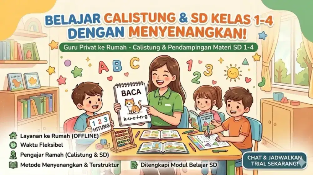 GURU PRIVATE CALISTUNG DAN PRIVATE SD KELAS 1-4 (ALL MATPEL)