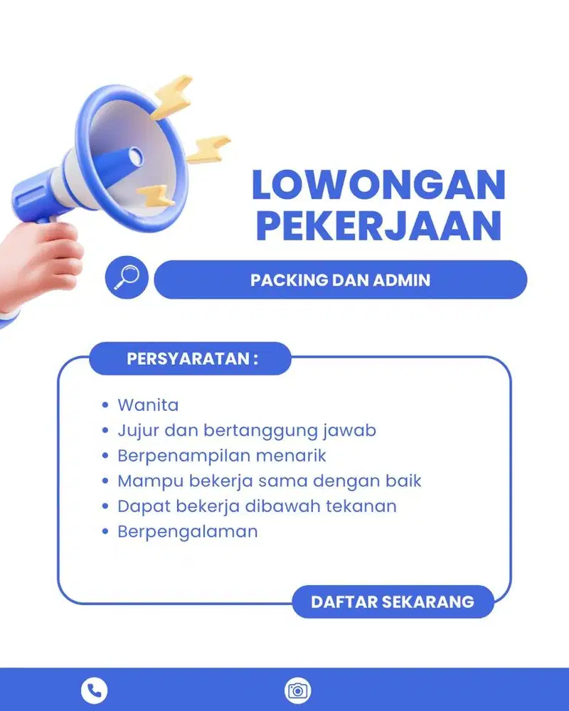 Dibutuhkan segera Admin Balas Chat dan Packing Diutamakan Wanita