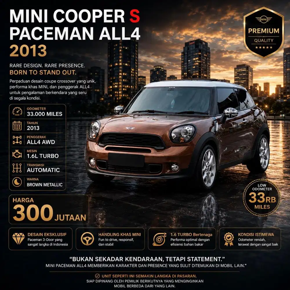 Mini Cooper S Paceman All4 2013 Odometer 33rb Garansi 1 Tahun