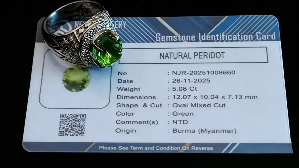 Cincin Natural Peridot Myanmar + Memo