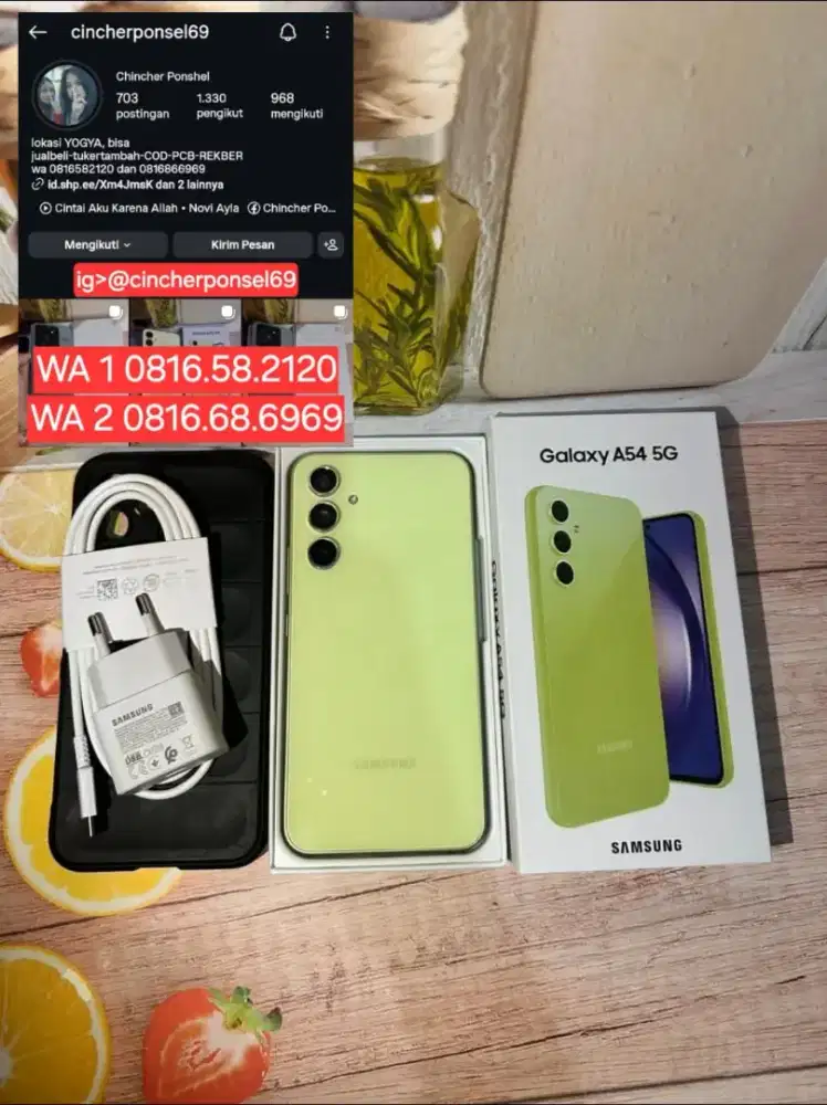 Jual hp LIKENEW samsung A54 5g 8/256 istimewa free ADAPTOR n case