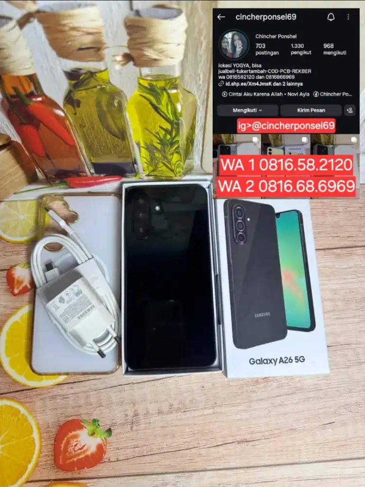 Jual hp samsung A26 5g 8/256 istimewa siap pakai free ADAPTOR n case