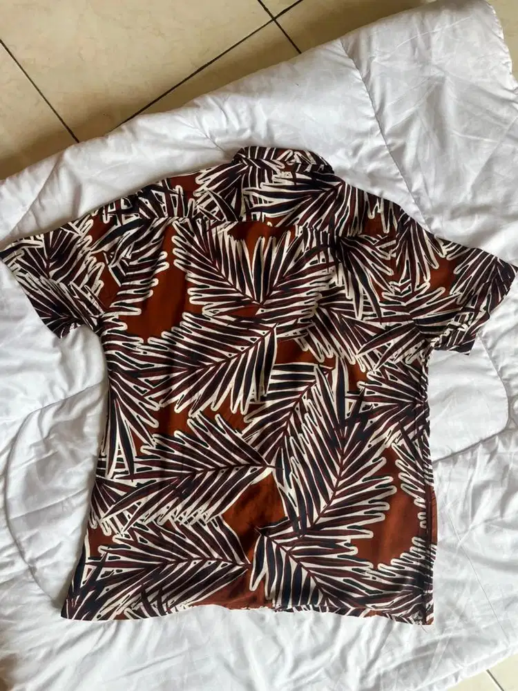Zara Relaxed Fit Tropical Shirt Brown White Size M
