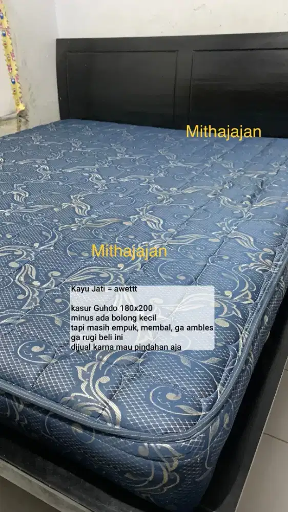 Dipan 200x200 kasur kayu jati mewah elegan hitam besar king size seken