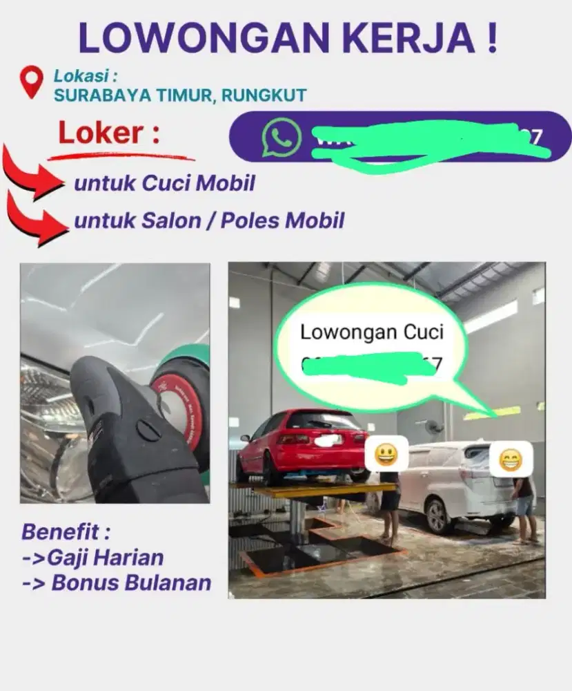 Lowongan Kerja Loker Cuci Mobil Poles Mobil Salon Mobil Surabaya Timur