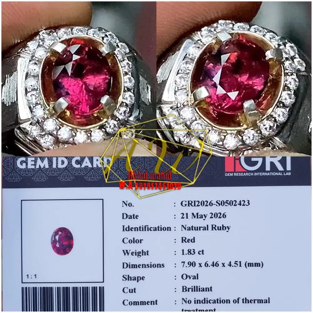 Ruby no heated 1.83carat red color