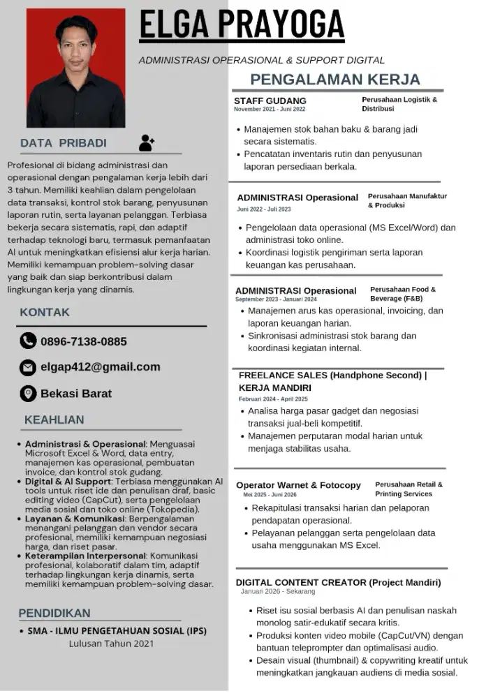 Administrasi Operasional & Support Digital | Berpengalaman 3 Tahun