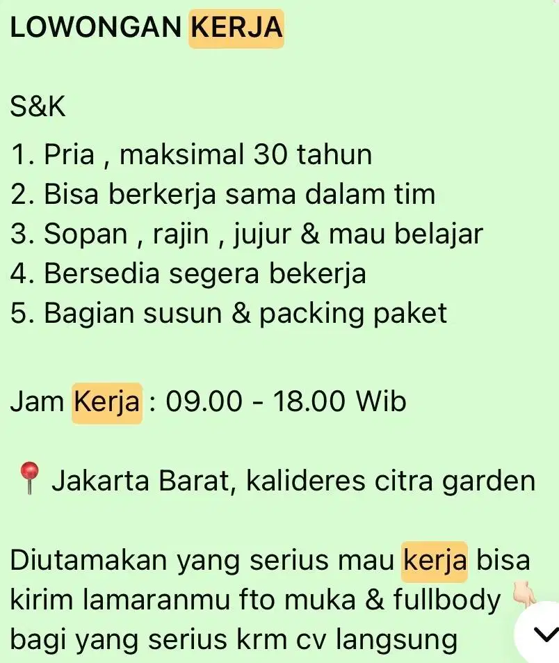 Butuh Segera Bisa Langsung Masuk Kerja