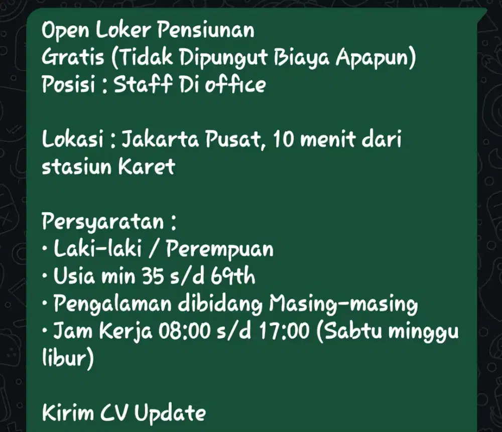 Open loker khusus pensiunan