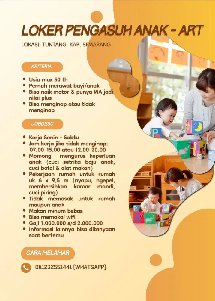 Dibutuhkan segera pengasuh anak - ART