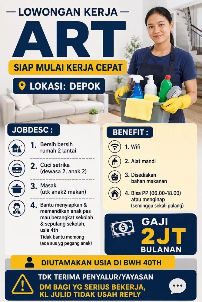 Dicari ART yang bisa mulai kerja cepat