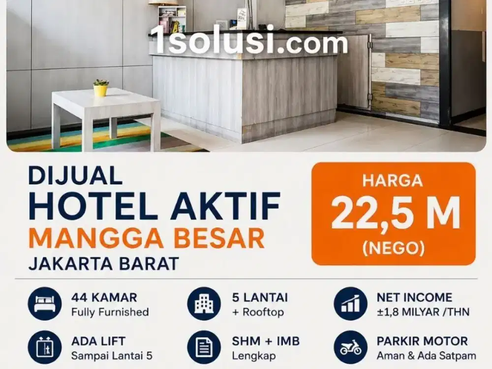 dijual hotel 44 kamar jakarta barat kondisi aktif dan berjalan