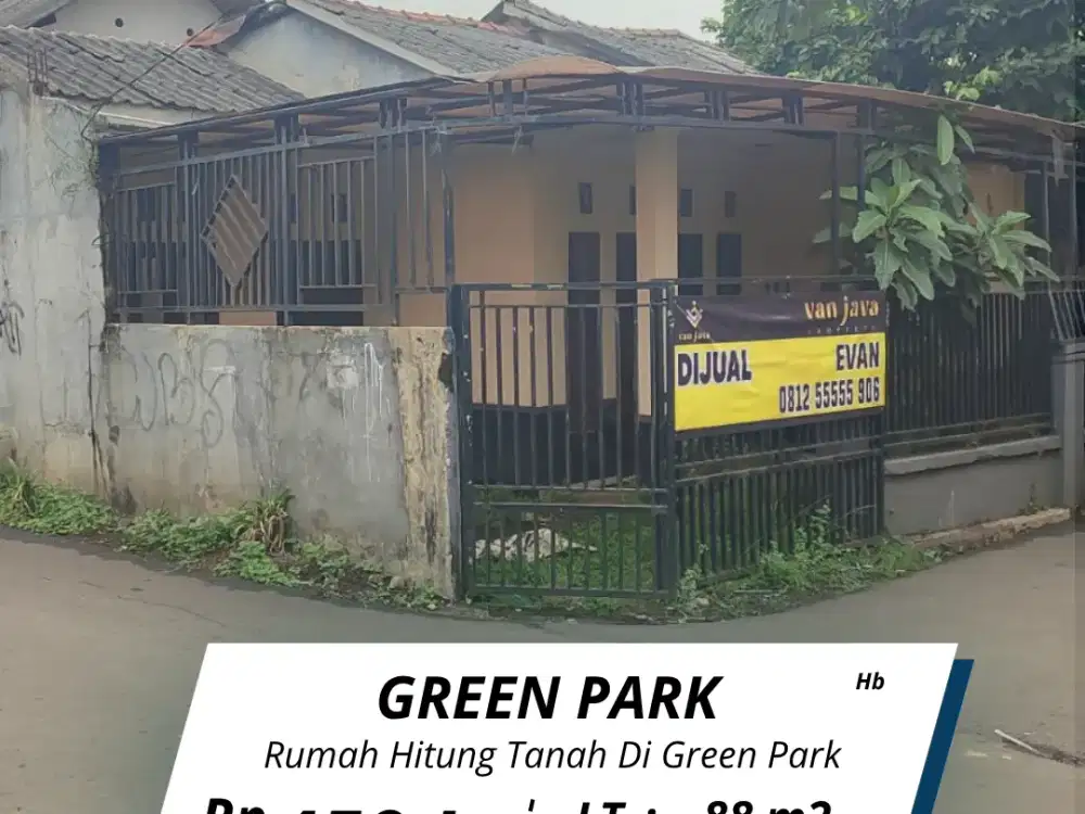 Jual cepat rumah hitung tanah exit tol jati warna samping green park. ( Hb )