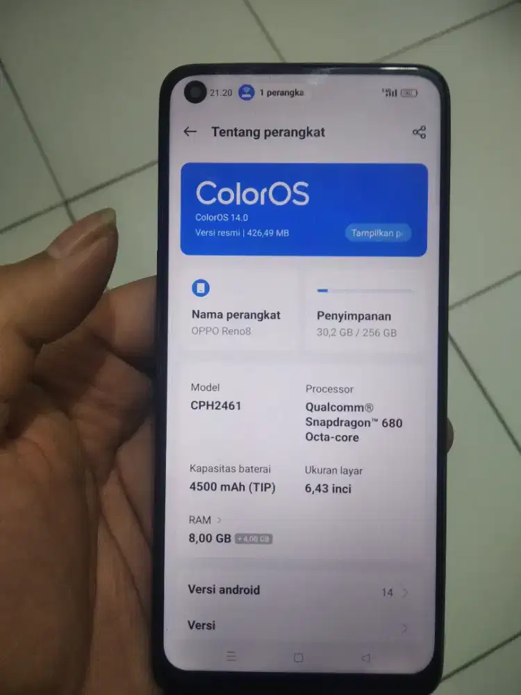 Oppo Reno 8 ram 8/256 hp kardus