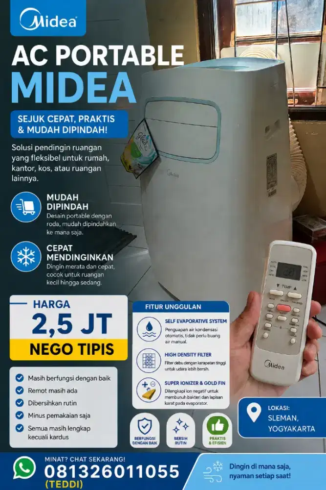 Ac portable Midea bekas 1 PK - dingin maksimal, harga bersahabat!