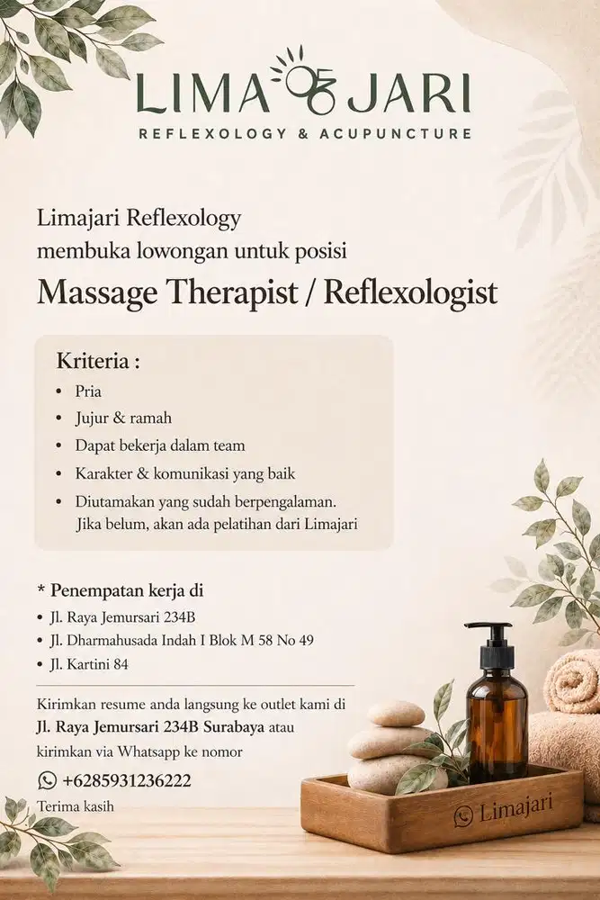 Limajari Reflexology membuka lowongan