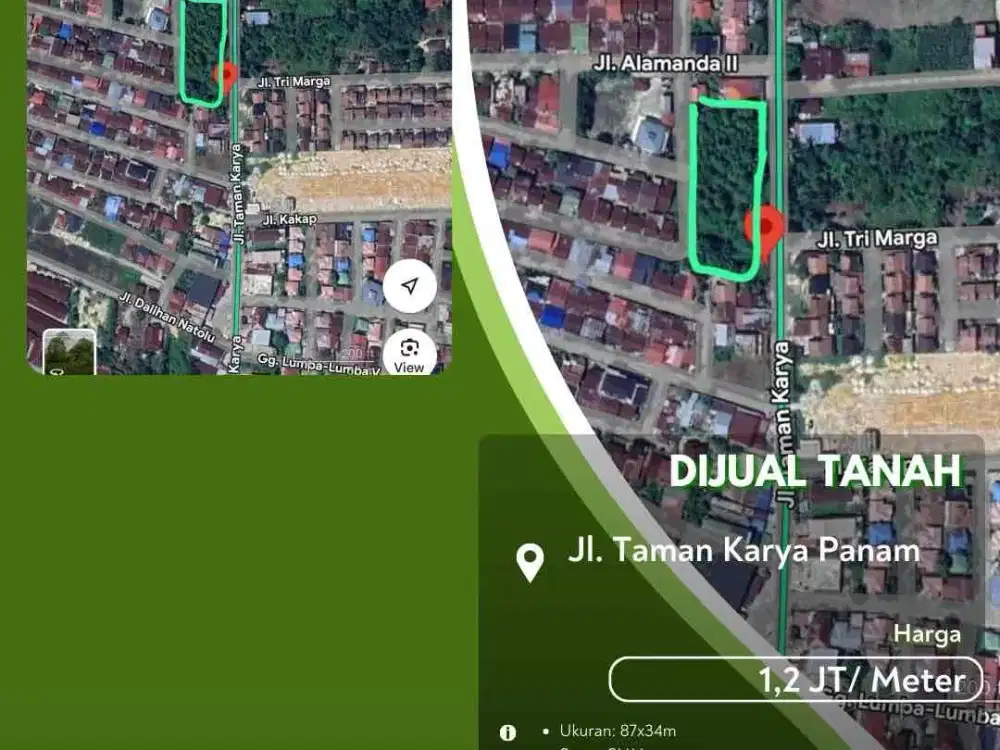 Dijual tanah Taman Karya Panam Pekanbaru Kota!