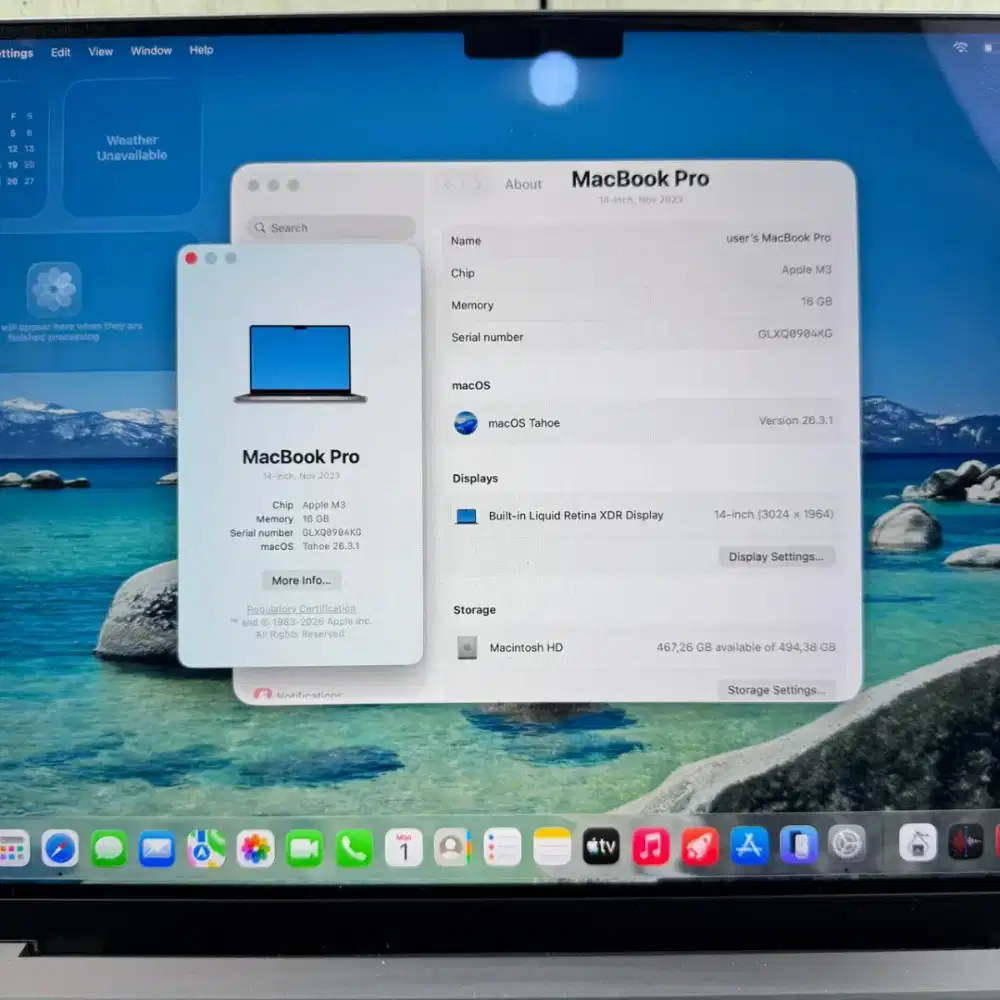 Macbook M3 Pro 14 Inch Ram 16 Ssd 512 lengkap Grey buat desain editing