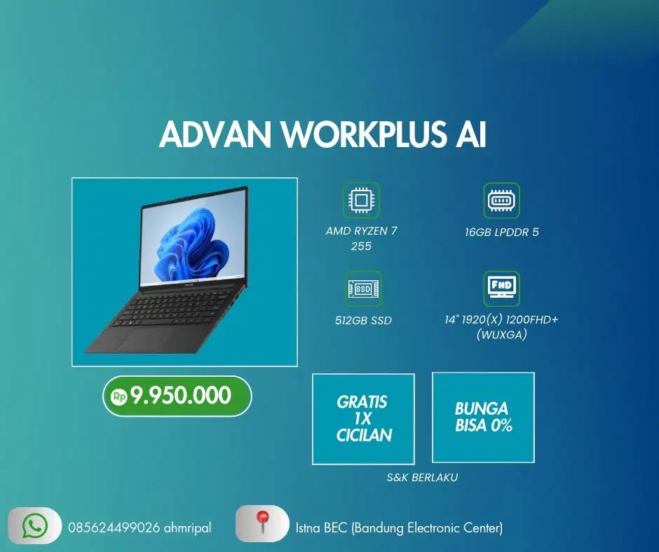 Advan Workplus AI, AMD Ryzen 7, 16Gb LPDDR 5, 512Gb SSD