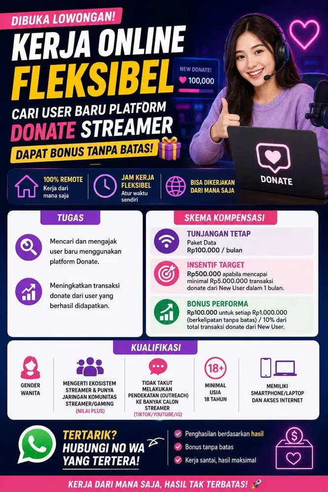 Kerja Online Fleksibel - Cari User Baru Platform Donate Streamer