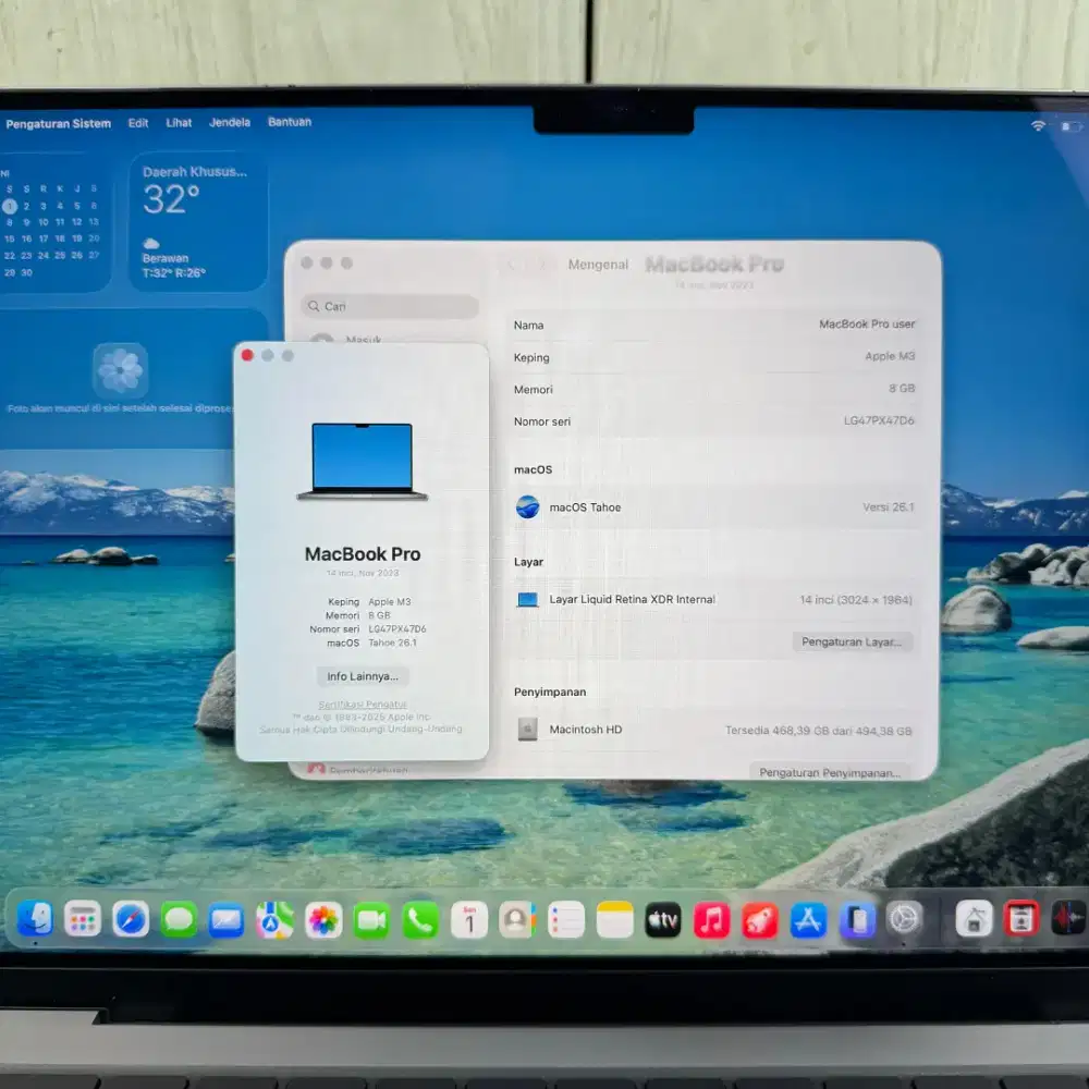 Macbook M3 Pro 14 Inch Ram 16 Ssd 512  lengkap full set Space Grey