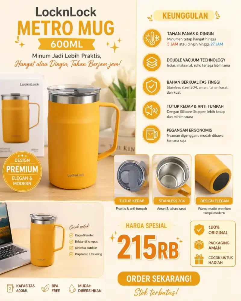 LocknLock Metro Mug 600ml 
Ex hadiah, kondisi new & lengkap box+sikat