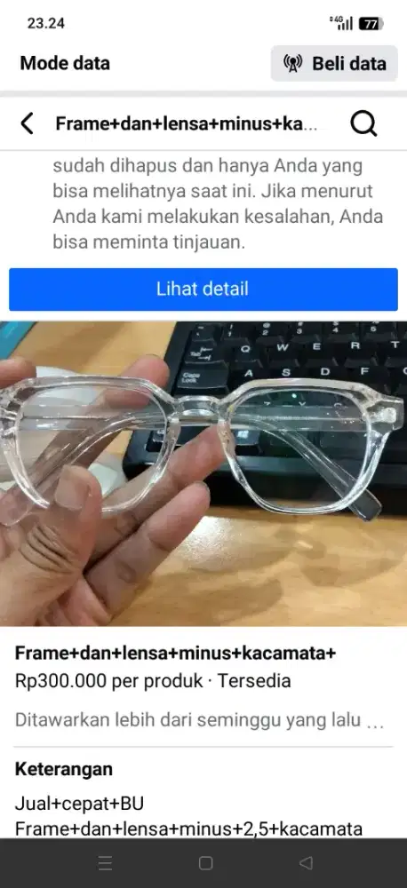 Kacamata frame dan lensa minus 2,5