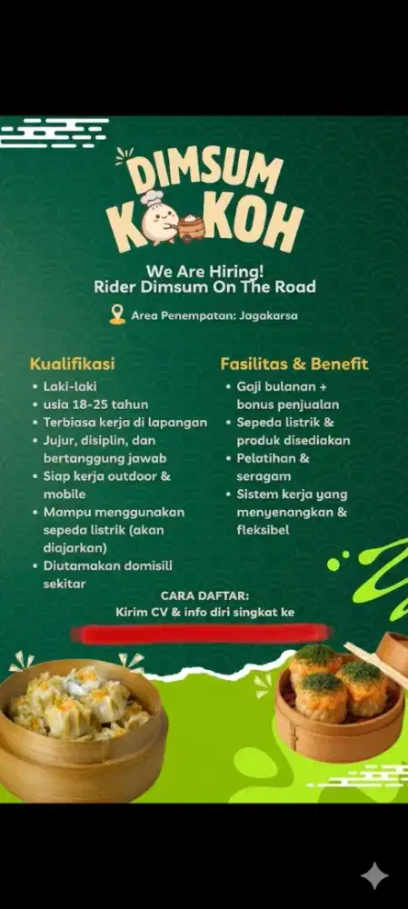 LOWONGAN KERJA RIDER DIMSUM JAGAKARSA