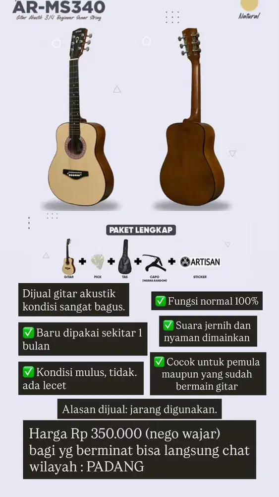 gitar akustik Artisan baru 1 bulan pemakaian