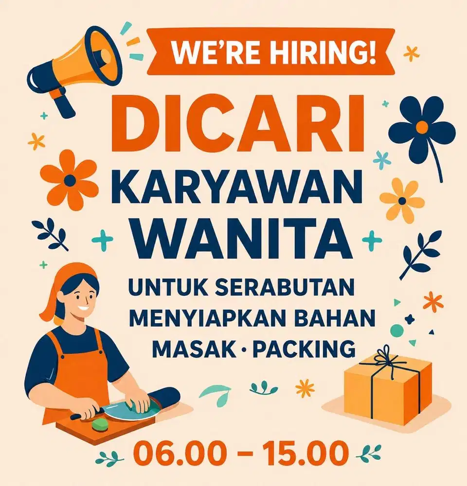 SERABUTAN DAPUR JAM KERJA FLEKSIBEL. Umur 30-40 tahun