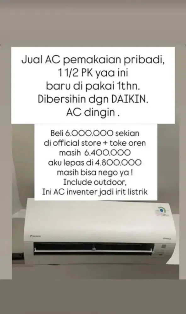 AC DAIKIN 1,5 PK INVERTER R32-HEMAT LISTRIK