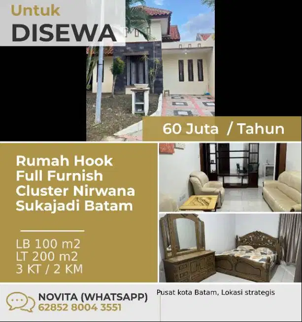 Rumah Hook Full Furnish di Cluster Nirwana, Sukajadi Batam.