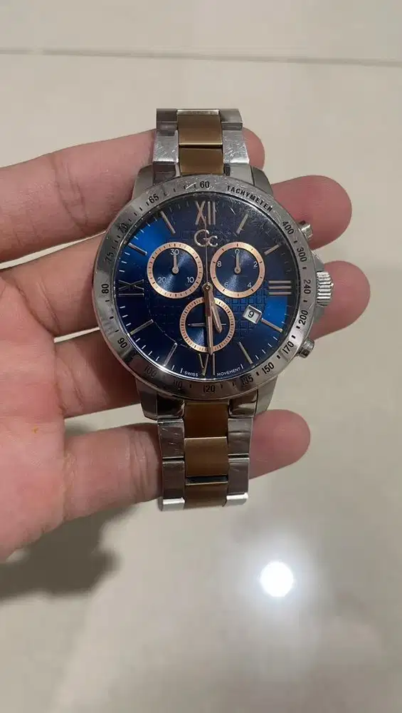 Jam Tangan Pria GC Original Chronograph Blue Gold - Full Stainless