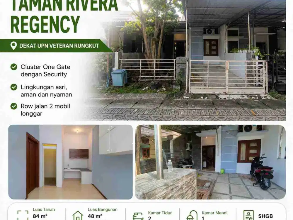 TAMAN RIVERA REGENCY dekat UPN Rungkut ‼️ Rumah 1 Lantai One Gate System