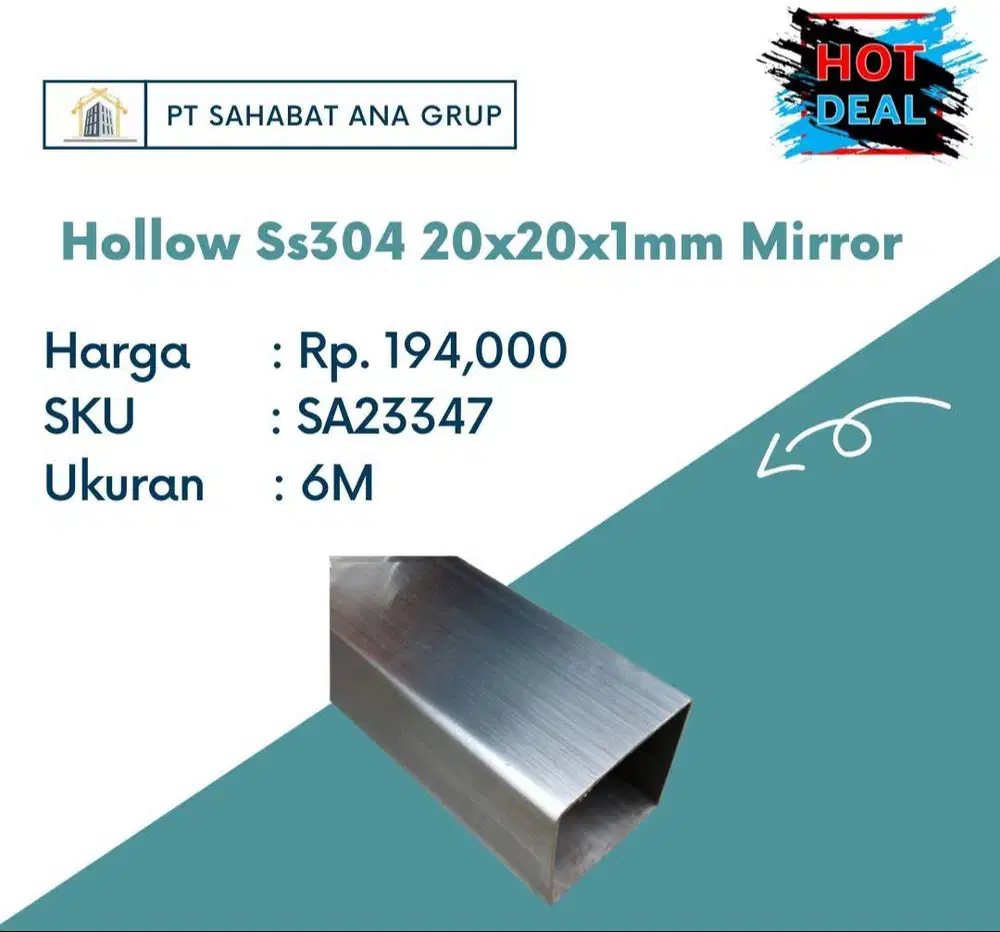 Hollow Ss304 20x20x1mm Mirror