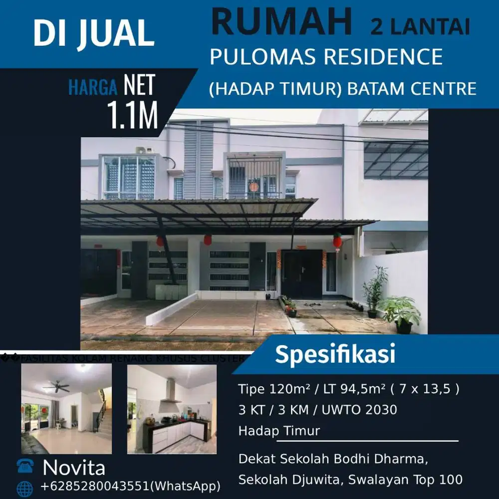 Rumah 2 Lantai di Pulomas Residence, Siap Huni, Batam Centre