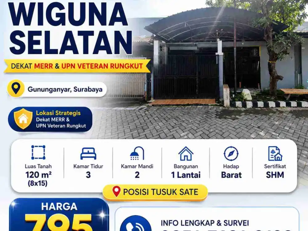 WIGUNA SELATAN LEBAR 8 ‼️ Jual Rumah 1 Lantai dekat UPN Rungkut