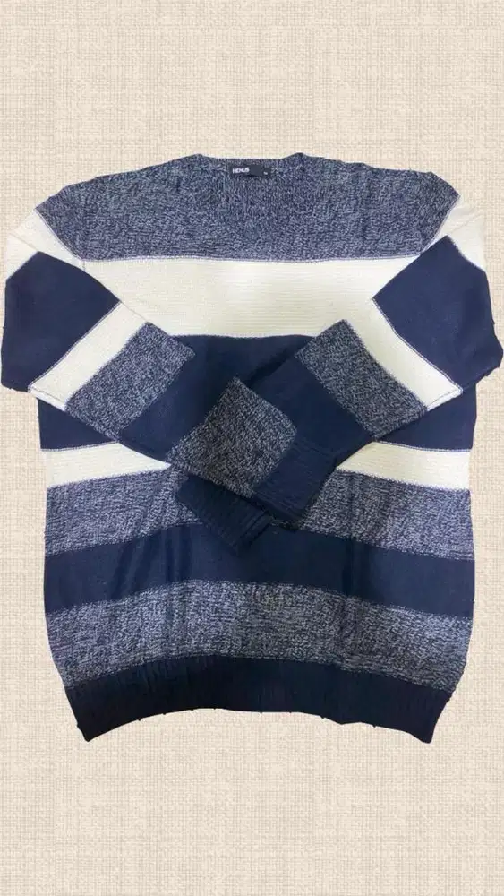 Switer Rajut / Unisex / Blue and White / Corak 3 Warna