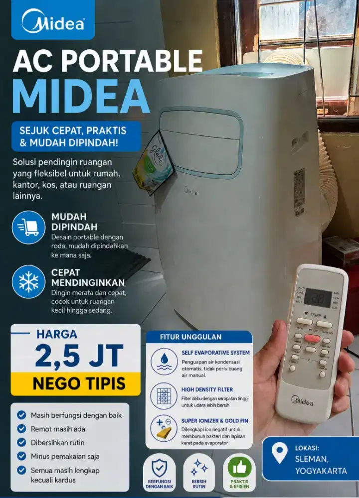 Ac portable Midea bekas 1 PK - dingin maksimal, harga bersahabat!