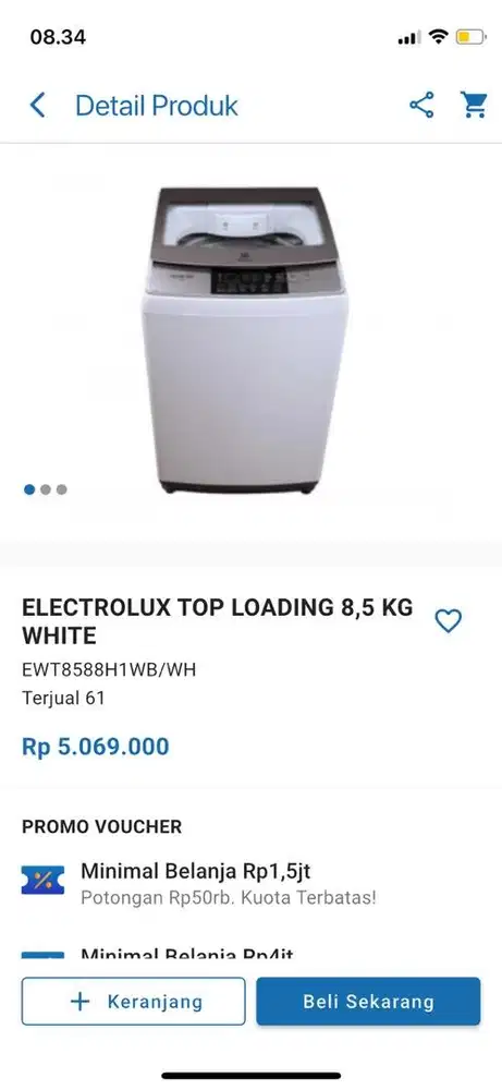 ELECTROLUX TOP LOADING 8,5 KG WHITE