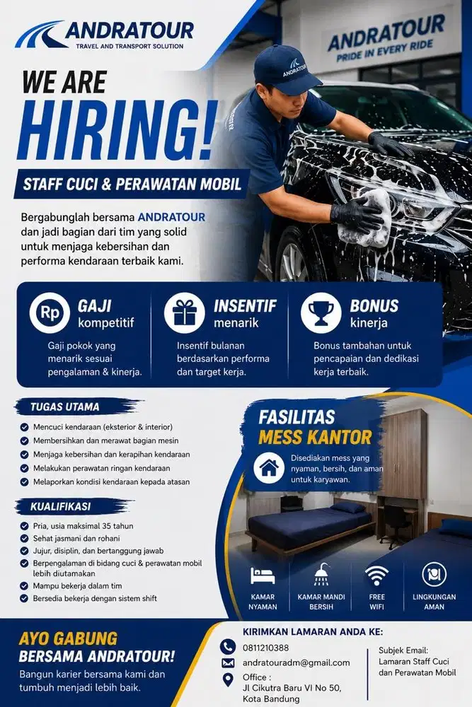 Di butuhkan staff cuci dan merawat kendaraan
