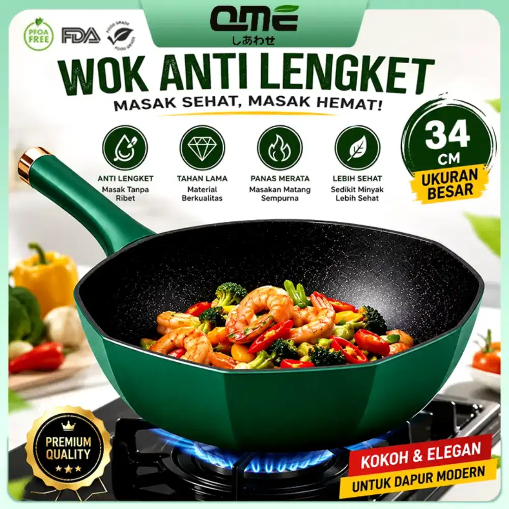 Wajan penggorengan premium persegi delapan anti lengket