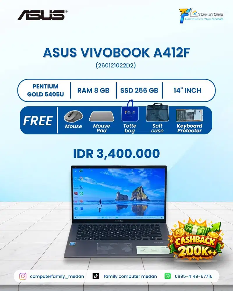 ASUS VIVOBOOK 14 A412FA INTEL PENTIUM GOLD 5405U, 8/256GB BACKLITE