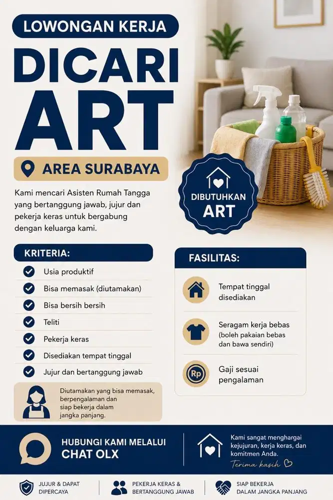 Dibutuhkan Asisten Rumah Tangga area Surabaya