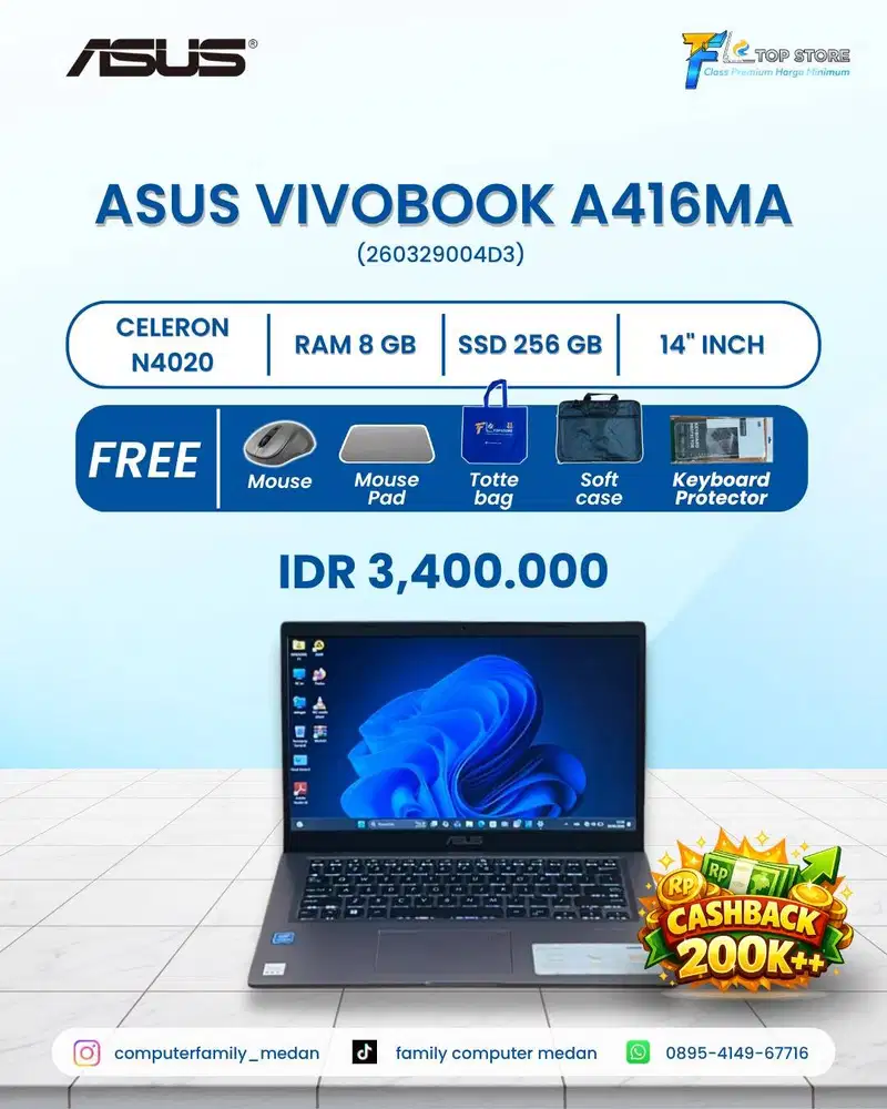 LAPTOP ASUS VIVOBOOK A416MA GREY INTEL CELERON N4020 RAM SSD 8/256 GB