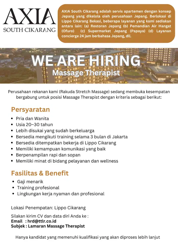 Lowongan Kerja - Massage Therapist