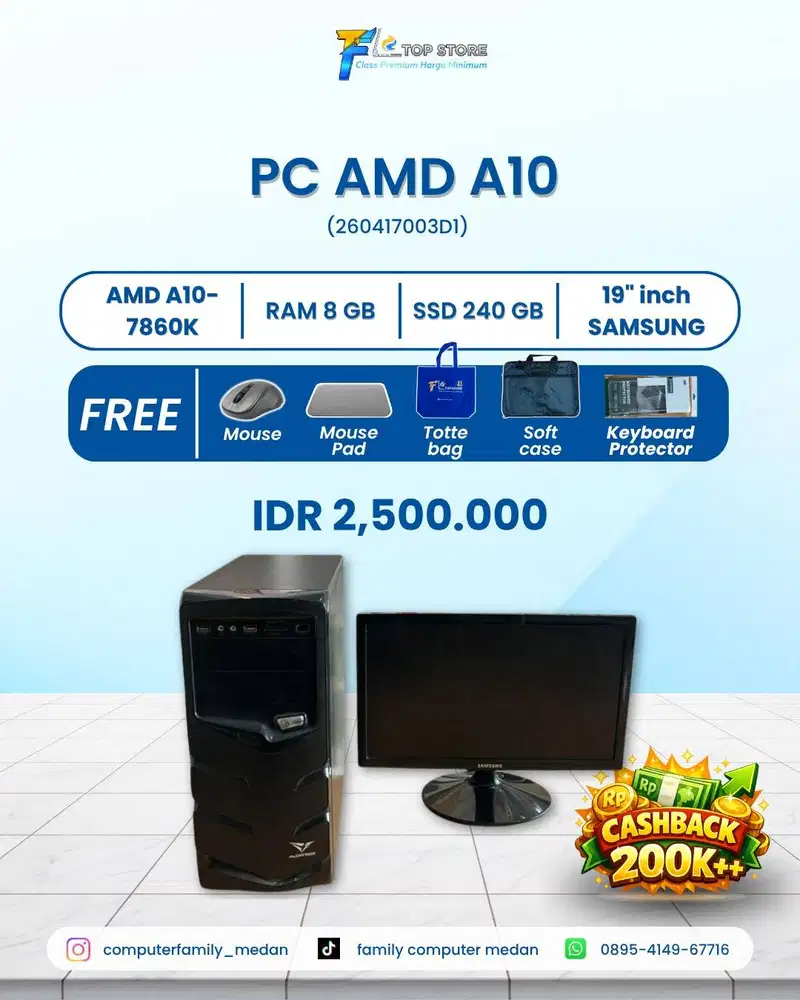 1SET KOMPUTER LCD SAMSUNG 19INC CPU GIGABYTE AMD A10-7860K 8GB/240GB